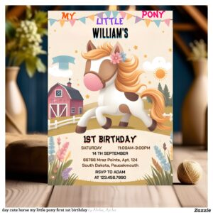 day cute horse my little pony first 1st birthday invitation