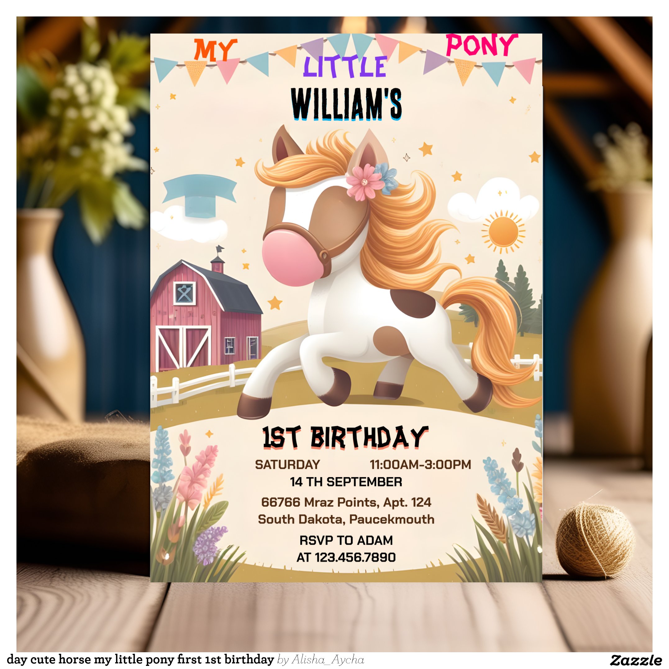 day cute horse my little pony first 1st birthday invitation