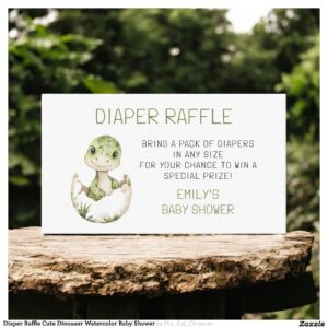 Diaper Raffle Cute Dinosaur Watercolor Baby Shower Enclosure Card