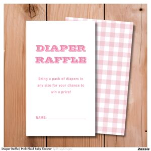 Diaper Raffle Pink Plaid Baby Shower Enclosure Card