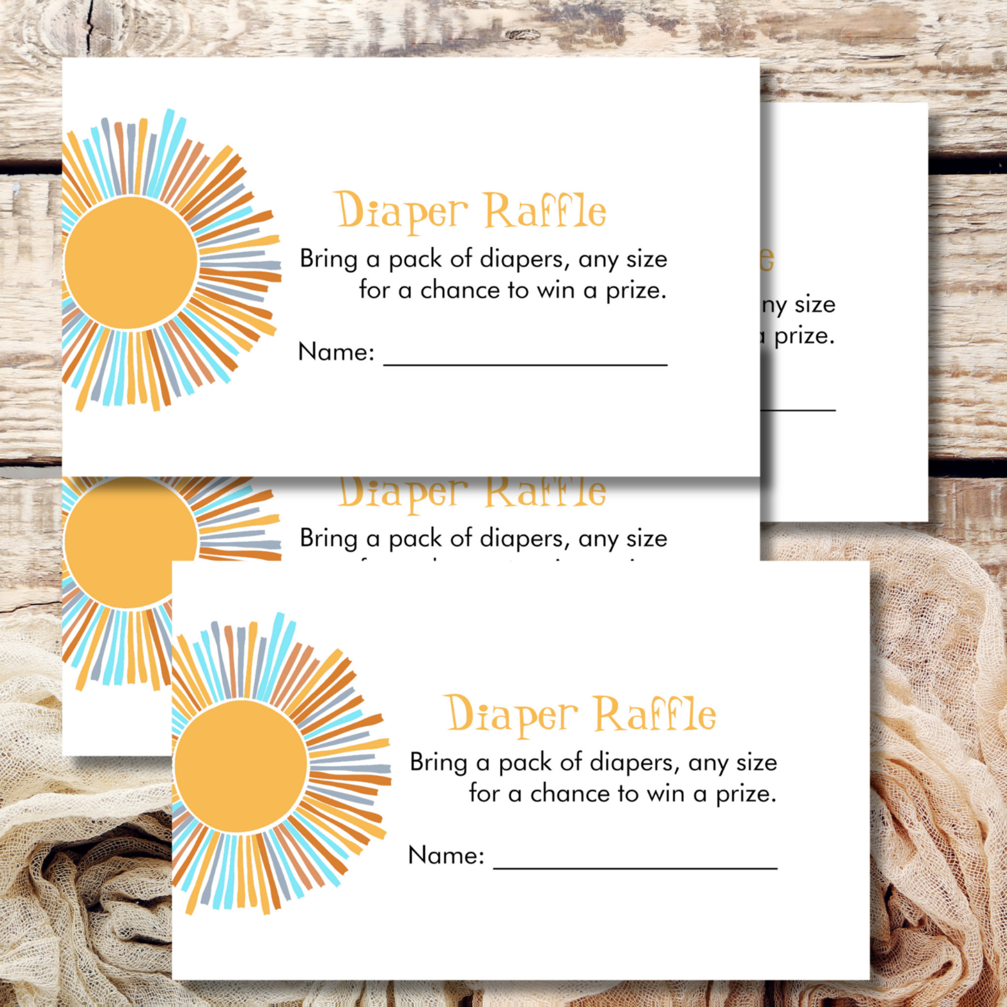 Diaper Raffle Retro Boho Sun Baby Shower Game Enclosure Card