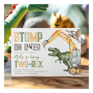 Dino Construction 2nd Birthday Invitation
