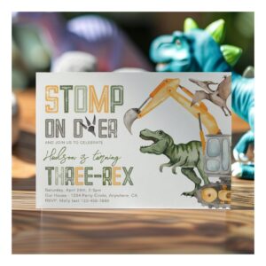 Dino Construction 3rd Birthday Invitation