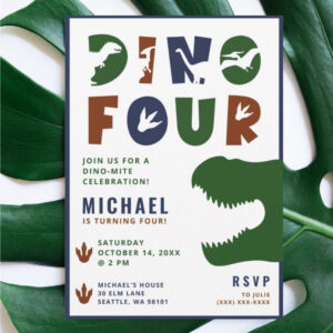 Dino Four Dinosaur 4th Birthday Party Invitation