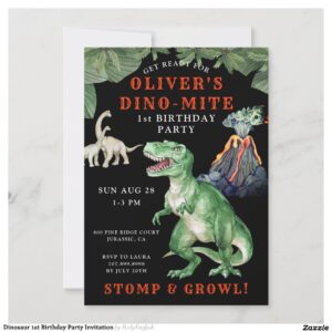Dinosaur 1st Birthday Party Invitation