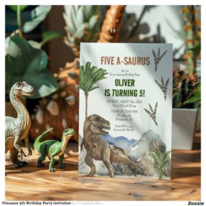Dinosaur 5th Birthday Party invitation