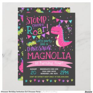 Dinosaur Birthday Invitation Girl Dinosaur Party