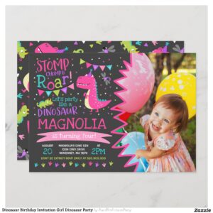 Dinosaur Birthday Invitation Girl Dinosaur Party