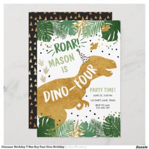 Dinosaur Birthday T-Rex Boy Four Dino Birthday Invitation