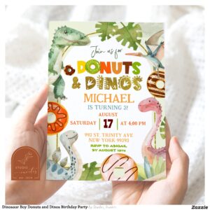 Dinosaur Boy Donuts and Dinos Birthday Party Invitation