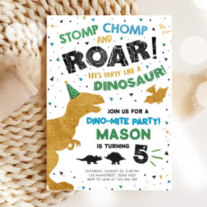 Dinosaur Dino Dig Boy T-Rex Birthday Party Invitation