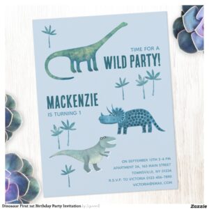 Dinosaur First 1st Birthday Party Invitation Postcard