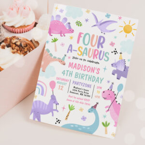 Dinosaur Four-A-Saurus 4th Birthday Party Invitation