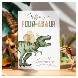 Dinosaur Fourth Birthday Invitation