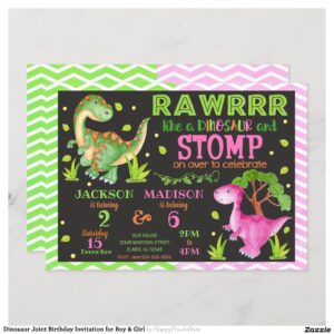 Dinosaur Joint Birthday Invitation for Boy & Girl
