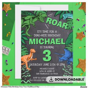Dinosaur Kids Birthday Dino Trex Chalkboard Boy Invitation