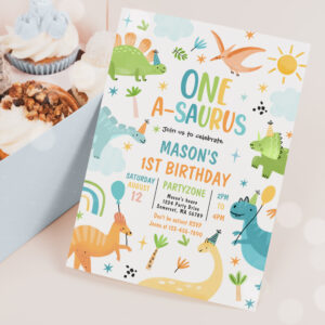 Dinosaur One-A-Saurus 1st Birthday Party Invitation