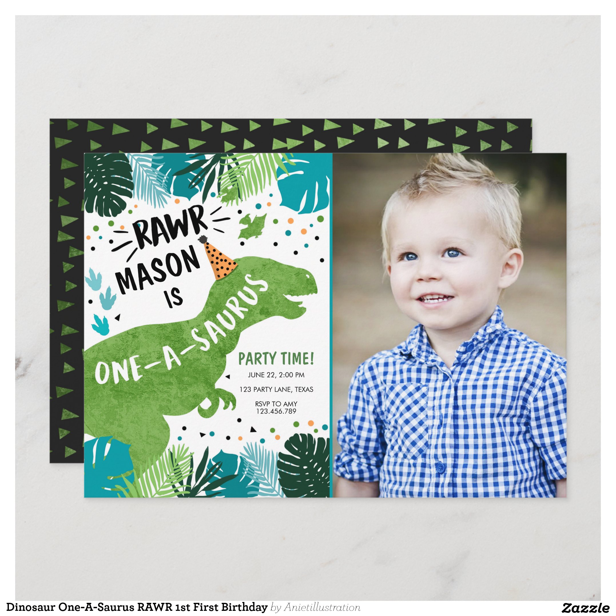 Dinosaur One-A-Saurus RAWR 1st First Birthday Invitation