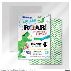 Dinosaur Pool Party Birthday Invitation