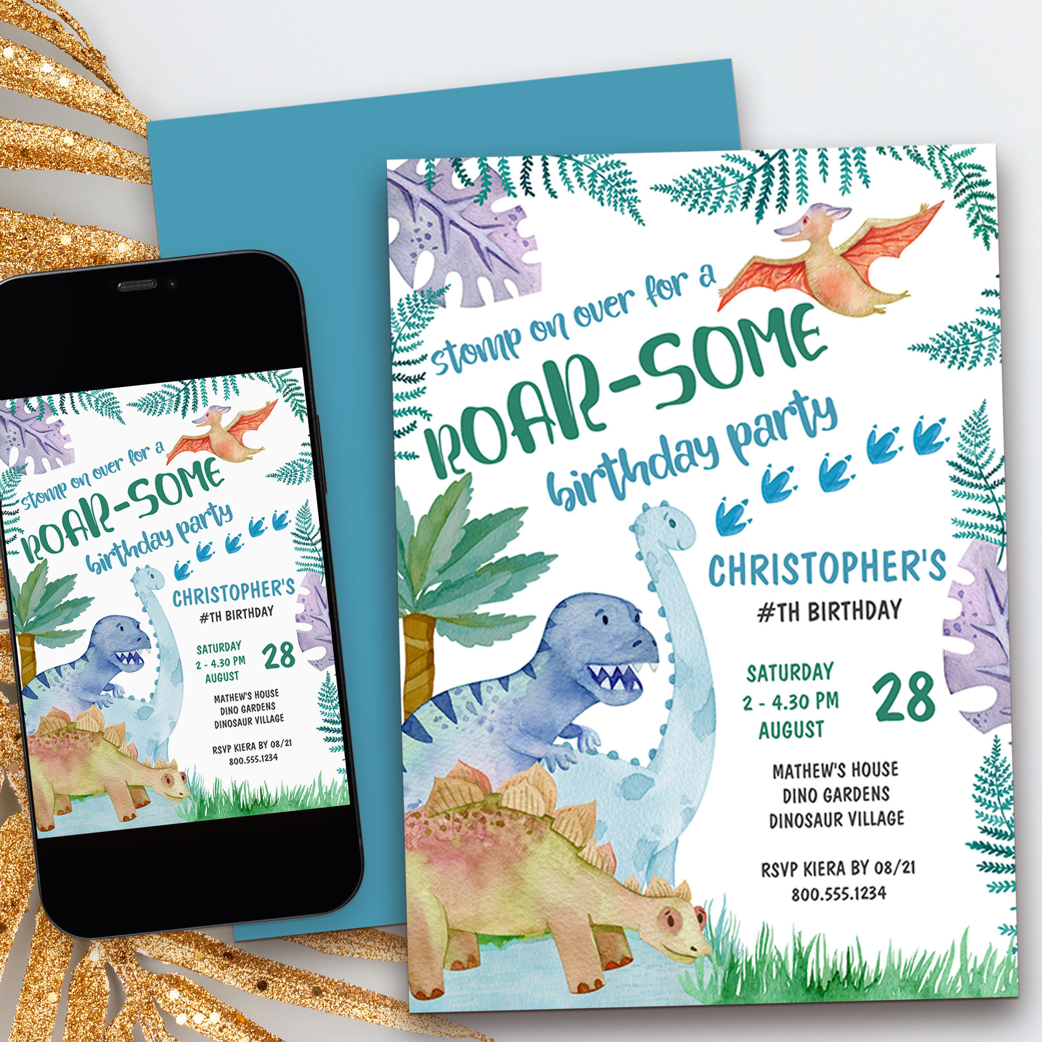 Dinosaur Roar-Some Birthday Party Boys Any Age Invitation