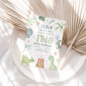 Dinosaur Second Birthday Invitation