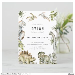 Dinosaur Theme Birthday Party Invitation