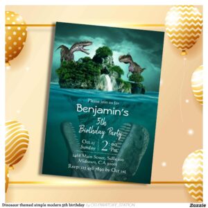 Dinosaur themed simple modern 5th birthday invitation