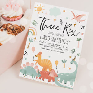 Dinosaur Three Rex 3rd Birthday Party Invitation