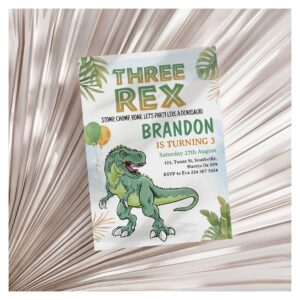 Dinosaur Three Rex 3rd Birthday Party Invitation