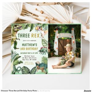 Dinosaur Three Rex 3rd Birthday Party Photo Invitation