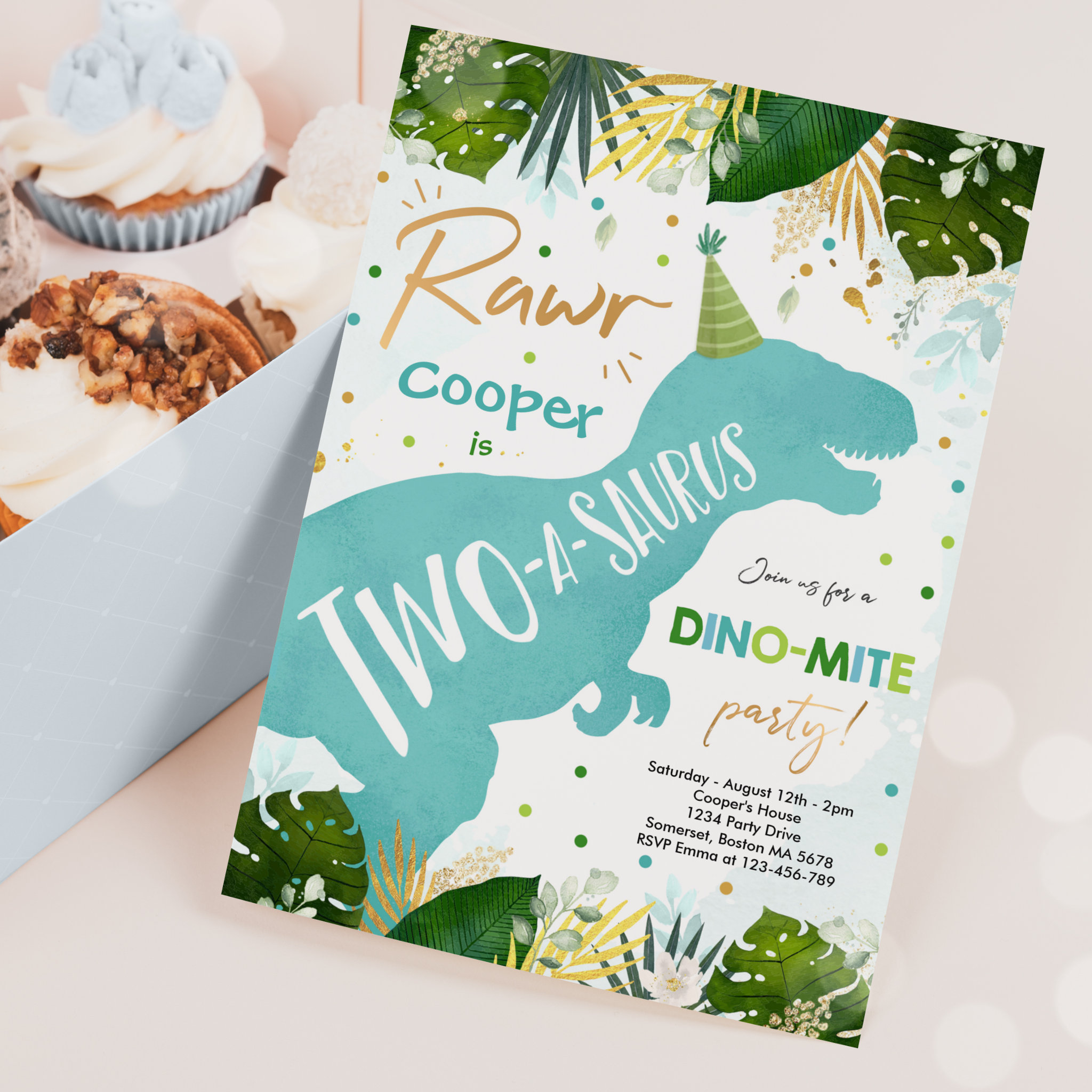 Dinosaur Two-A-Saurus Party Dinosaur 2nd Birthday Invitation