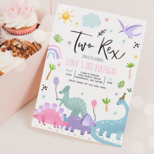 Dinosaur Two Rex 2nd Birthday Party Invitation