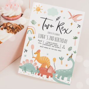Dinosaur Two Rex 2nd Birthday Party Invitation