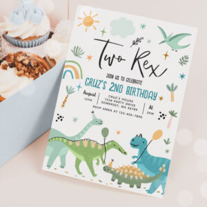 Dinosaur Two Rex 2nd Birthday Party Invitation