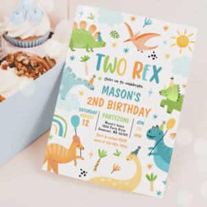 Dinosaur Two Rex 2nd Birthday Party Invitation