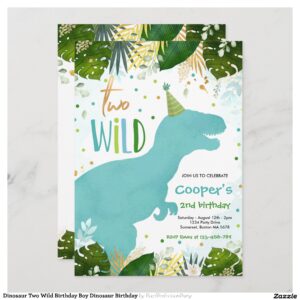 Dinosaur Two Wild Birthday Boy Dinosaur Birthday Invitation