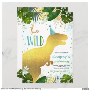 Dinosaur Two Wild Birthday Boy Dinosaur Birthday Invitation
