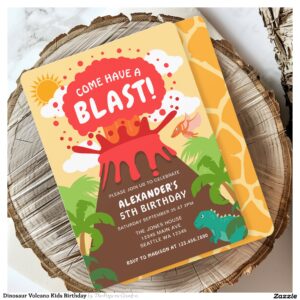 Dinosaur Volcano Kids Birthday Invitation