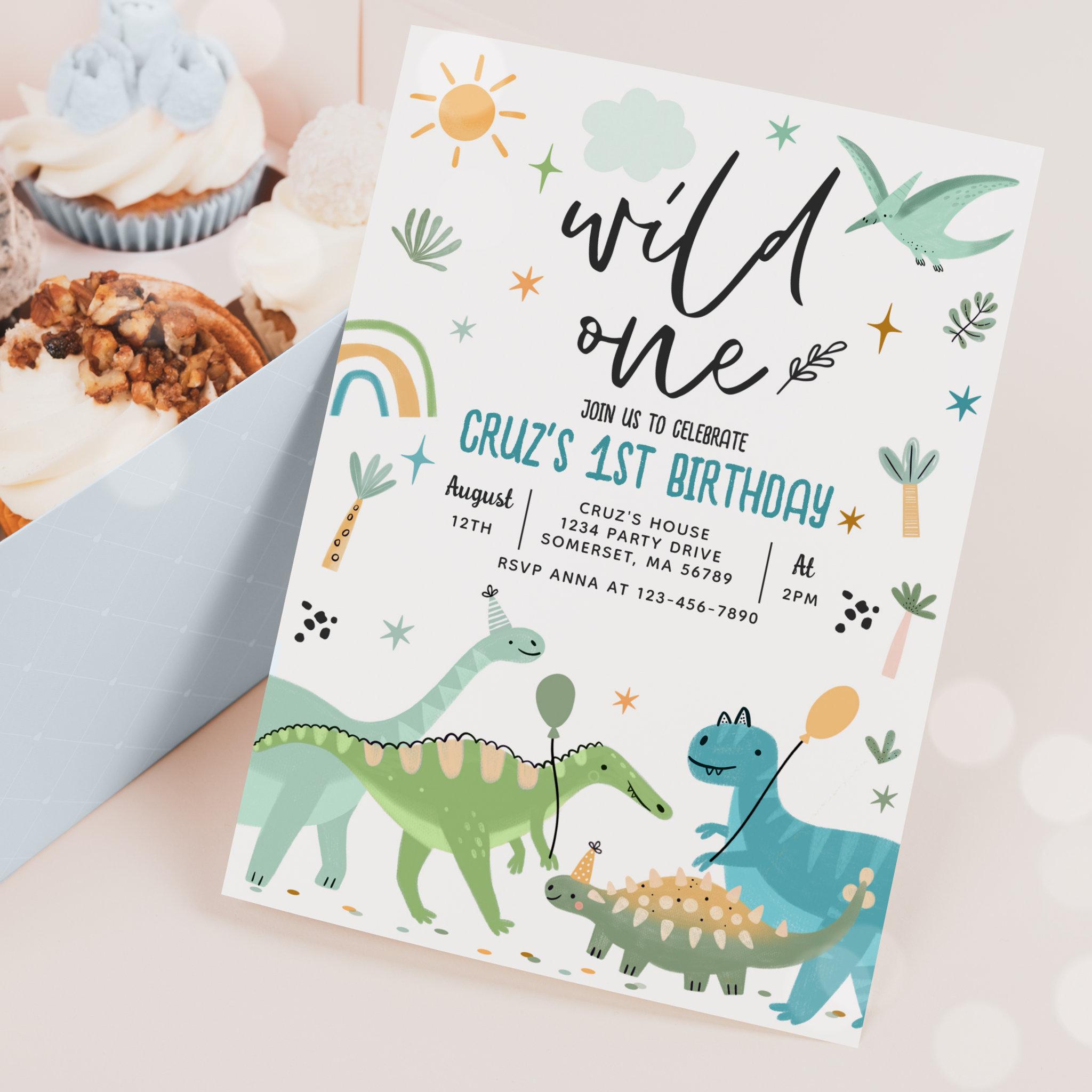 Dinosaur Wild One 1st T-Rex Birthday Party Invitation