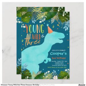 Dinosaur Young Wild And Three Dinosaur Birthday Invitation