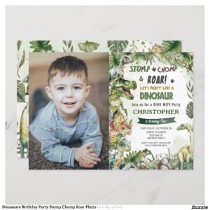 Dinosaurs Birthday Party Stomp Chomp Roar Photo Invitation