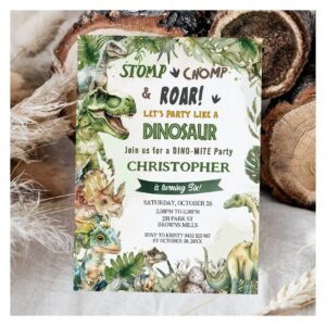 Dinosaurs Jurassic Birthday Party Stomp Chomp Roar Invitation
