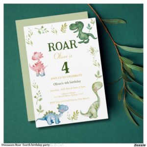 Dinosaurs Roar fourth birthday party Invitation