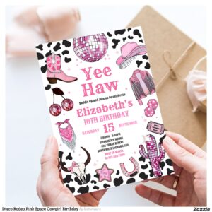 Disco Rodeo Pink Space Cowgirl Birthday Invitation