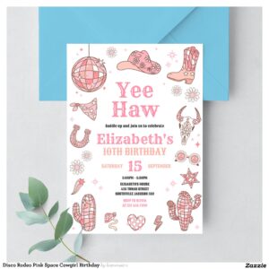 Disco Rodeo Pink Space Cowgirl Birthday Invitation