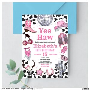 Disco Rodeo Pink Space Cowgirl Birthday Invitation