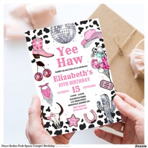 Disco Rodeo Pink Space Cowgirl Birthday Invitation
