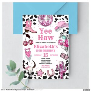 Disco Rodeo Pink Space Cowgirl Birthday Invitation