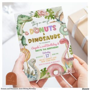 Donuts and Dinosaurs Joint Sibling Birthday Invitation