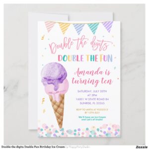 Double the digits Double Fun Birthday Ice Cream Invitation